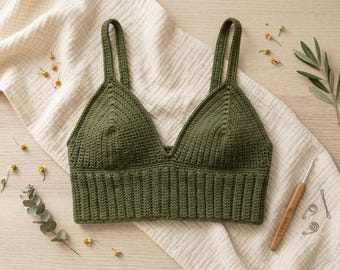 Crochet Bralette Pattern, Ribbed Triangle Crop Top PDF