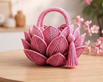 Lotus Flower Crochet Bag Pattern PDF, Handmade Handbag Design