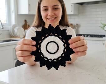 Easy Sunflower Coaster Crochet Pattern, Textured Tunisian Motif PDF