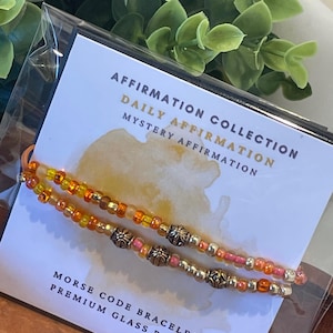 MYSTERY DAILY AFFIRMATION Bracelet - Intuitive message - glass beads morse code discreet secret hidden message stretch bracelet