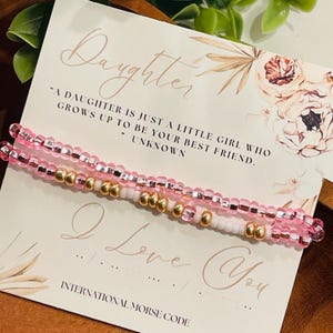 Pulsera elástica personalizable de primera calidad con cuentas de vidrio y mensaje discreto oculto con código morse "TE AMO", hija, regalo