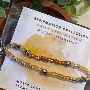 MYSTERY DAILY AFFIRMATION Bracelet - Intuitive message - glass beads morse code discreet secret hidden message stretch bracelet