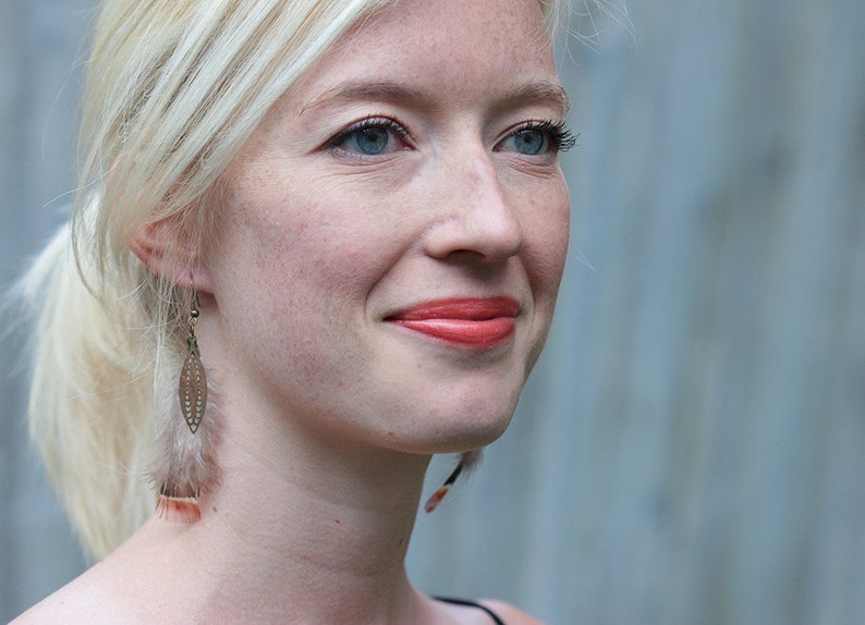 Delicate Natural Feather Earrings // Orange Feather Earrings Etsy