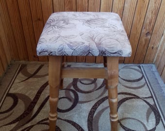 Vintage Wooden Stool, Upholstered Footstool, Retro Small Bench, Solid Wood Accent Stool
