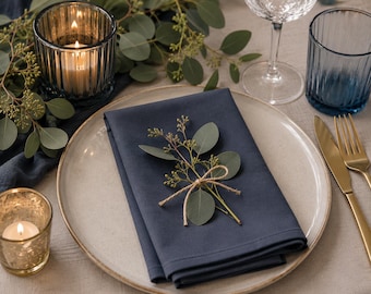 Grafietblauwe katoenen dinerservetten, herbruikbaar boerderijtafellinnen, bruiloftdecor
