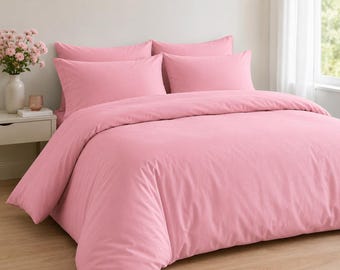 Juego de funda nórdica rosa 100% algodón / Ropa de cama moderna lisa para la decoración del hogar