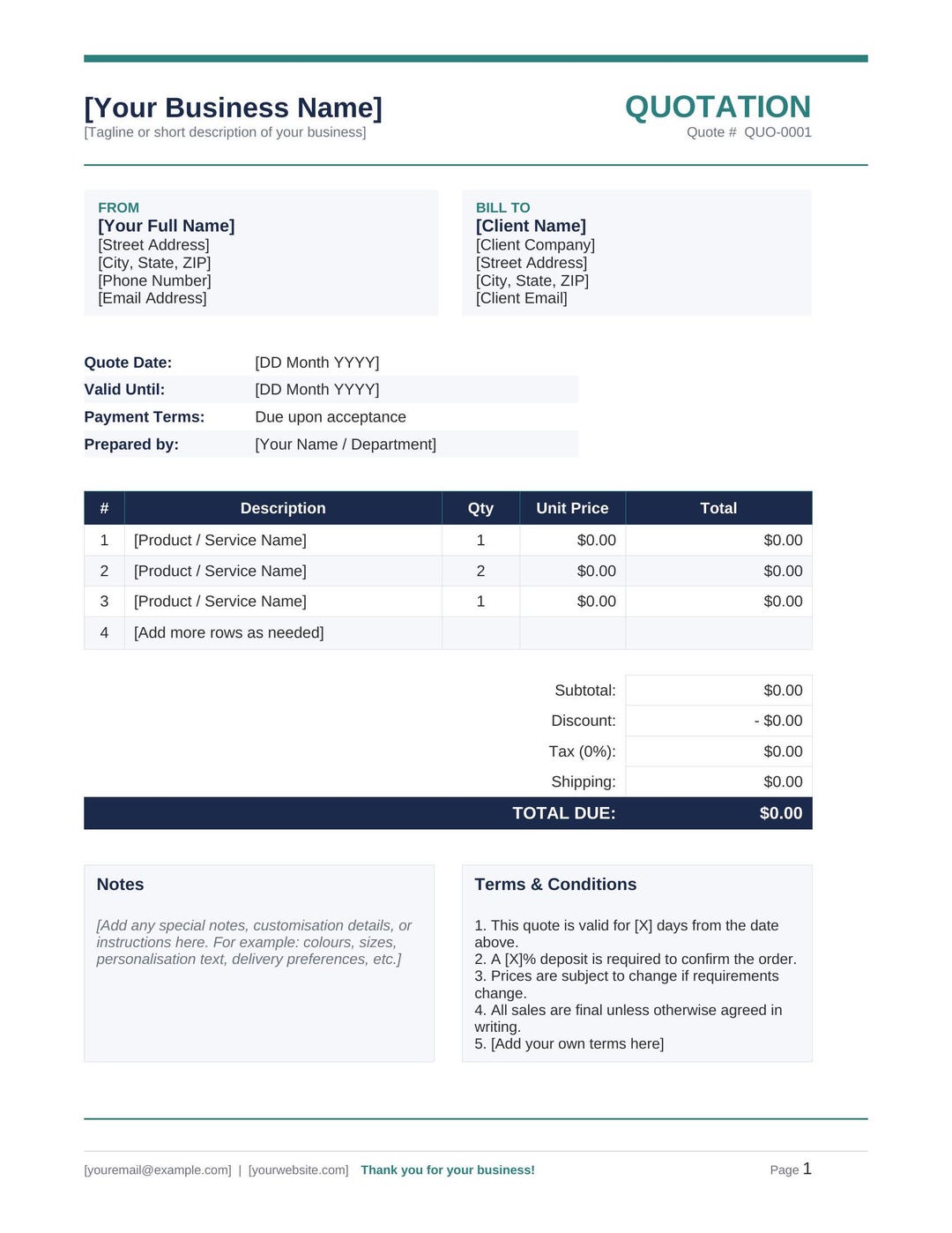 Editable Word Quotation Template, Client Quote Form (digital Download ...