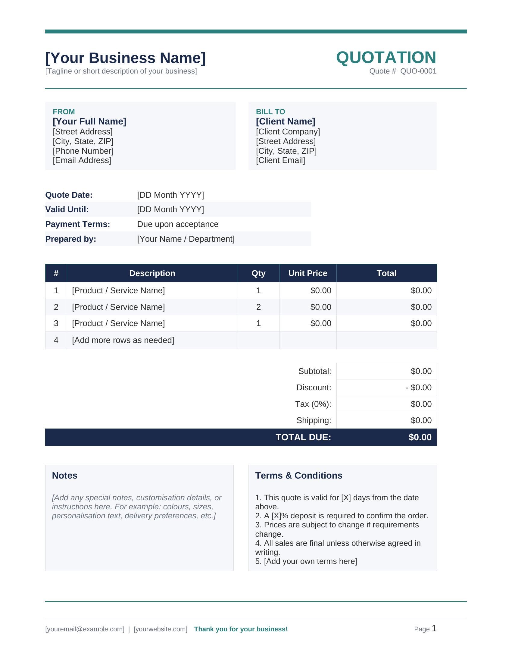 Editable Word Quotation Template, Client Quote Form (digital Download ...