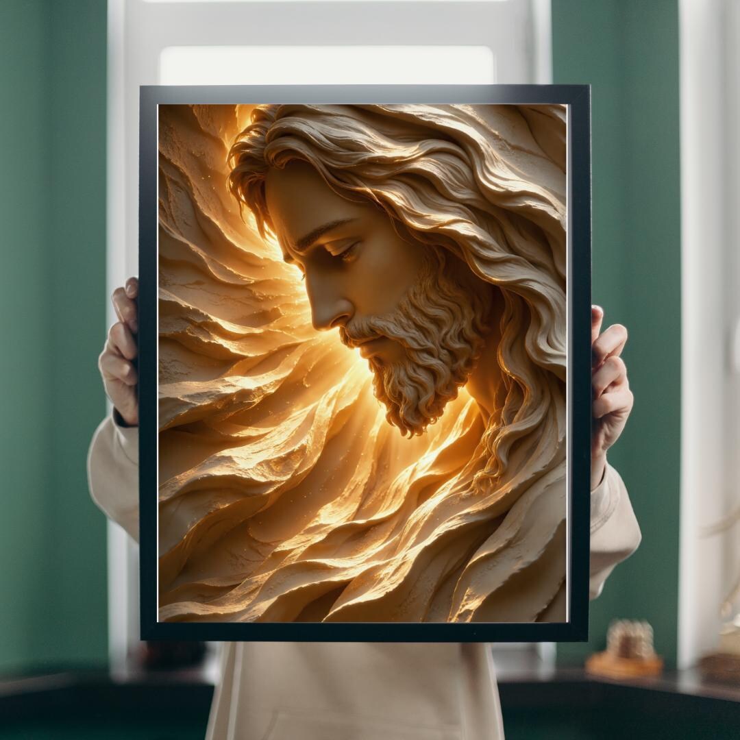 Abstract Jesus Wall Art Printable, Luxury Christian Gold Portrait ...