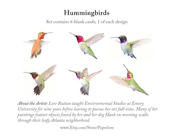 Hummingbirds Blank Note Cards Set of 6 by Lore Ruttan