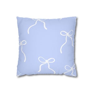 Bow Pattern Square Pillowcase — Pastel Blue Decorative Throw Pillow Cover
