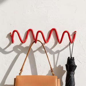Minimalist Wall Hook Rack – Bauhaus Wave Metal Coat Hooks for Entryway, Hat & Bag Hanger, Modern Home Decor, Space Saving Wall Organizer