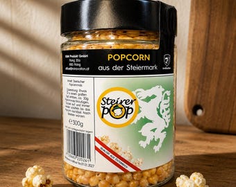 Steirischer Popcornmais 300g im Glas - Frisch selber poppen |  Party Snack | Geschenk für Filmabend & Freunde, Familie | Steirer Mais