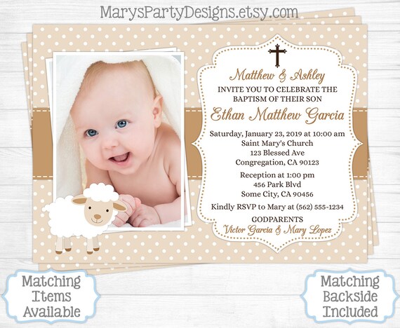 Lamb Baptism Invitation Boy First 1st Birthday Christening Etsy