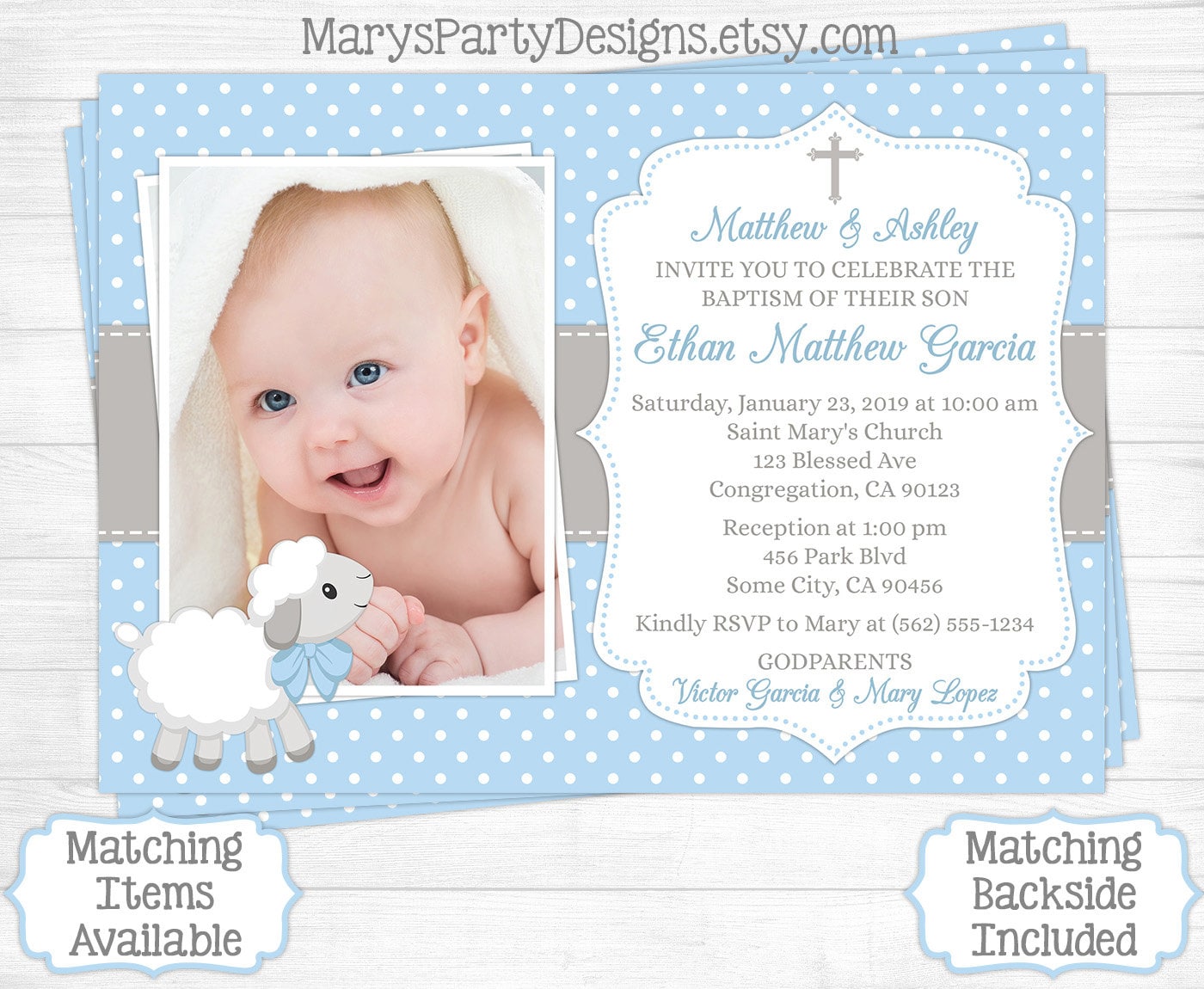 Lamb Baptism Invitation Boy First 1st Birthday Christening Etsy
