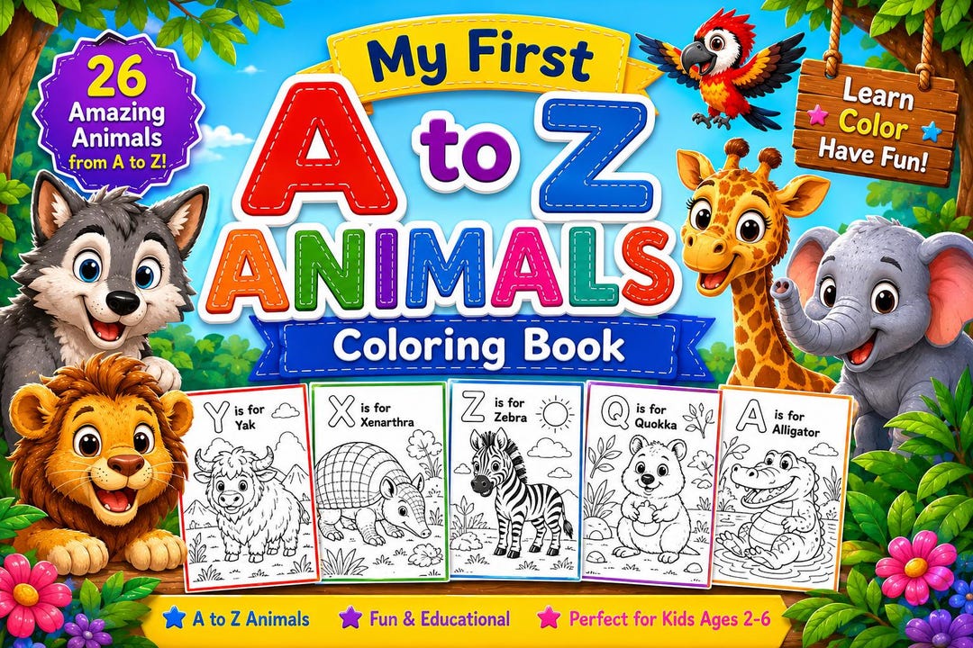 Alphabet Animals Coloring Book for Early Learning - Etsy