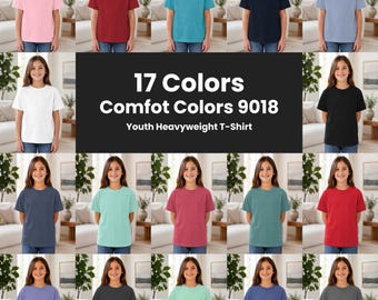 Paquete de maquetas Comfort Colors 9018, maqueta de camiseta juvenil, maqueta de camiseta infantil, maqueta de modelo infantil, 170 imágenes, 17 colores, paquete de maquetas para impresión bajo demanda