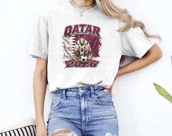 Qatar Soccer 2026 Shirt, Comfort Colors 1717, Qatar Football Fan Tee, Unisex Garment Dyed T-Shirt, Sports Fan Gift, Match Day Shirt