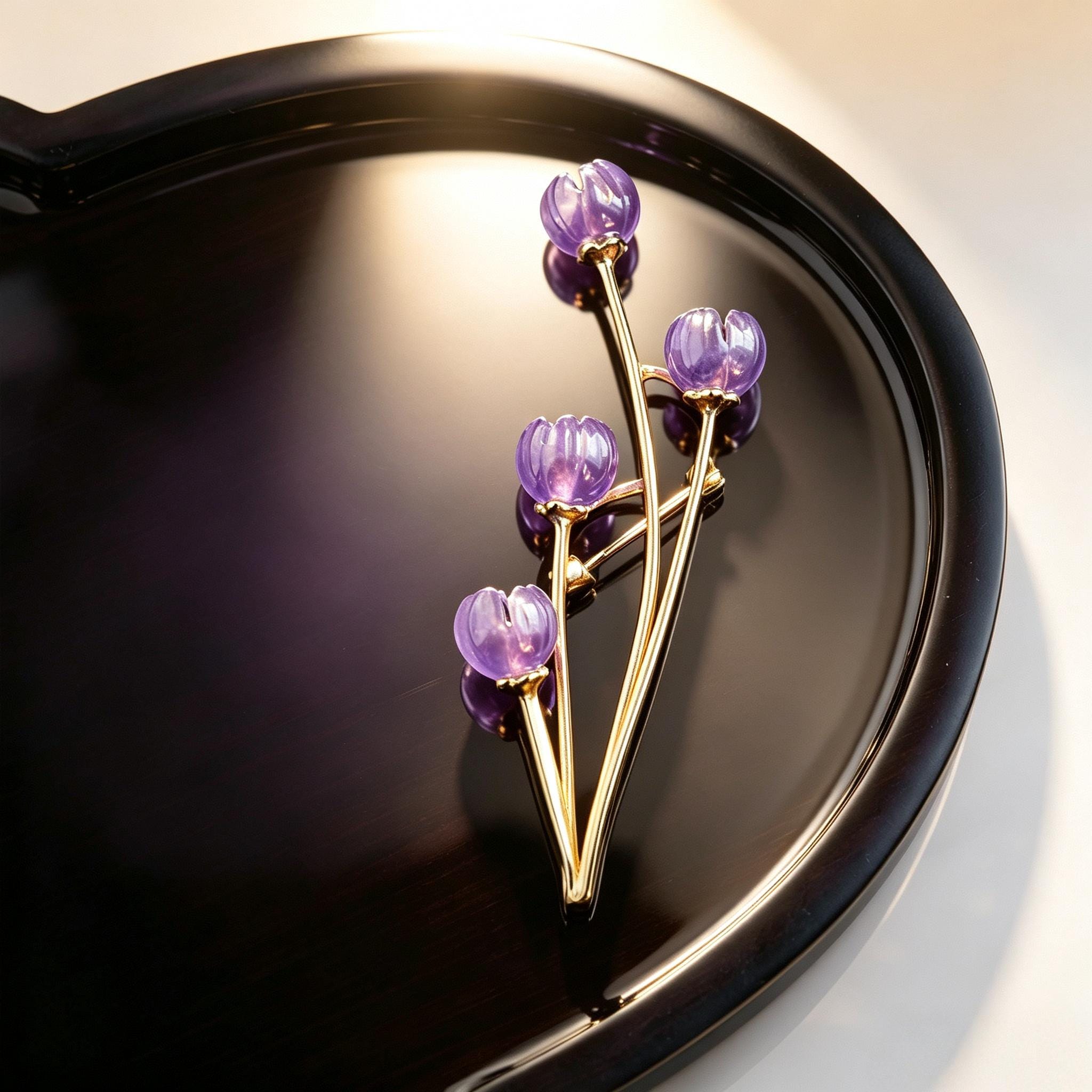 Purple Bluebell Brooch,Hand Carved Purple Gemstone,Lapel Pin,Elegant Jewelry Gift