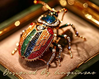 Broche vintage de escarabajo esmaltado arcoíris, broche de insecto de lujo con diamantes de imitación multicolor, diseño Art Nouveau