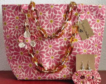 Sac ÉTÉ fleurie + boucle d'oreille assorties