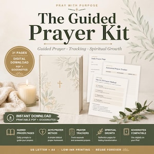 Guided Prayer Journal Kit | ACTS, Request, Answered Prayer Trackers (KJV PDF + GoodNotes)