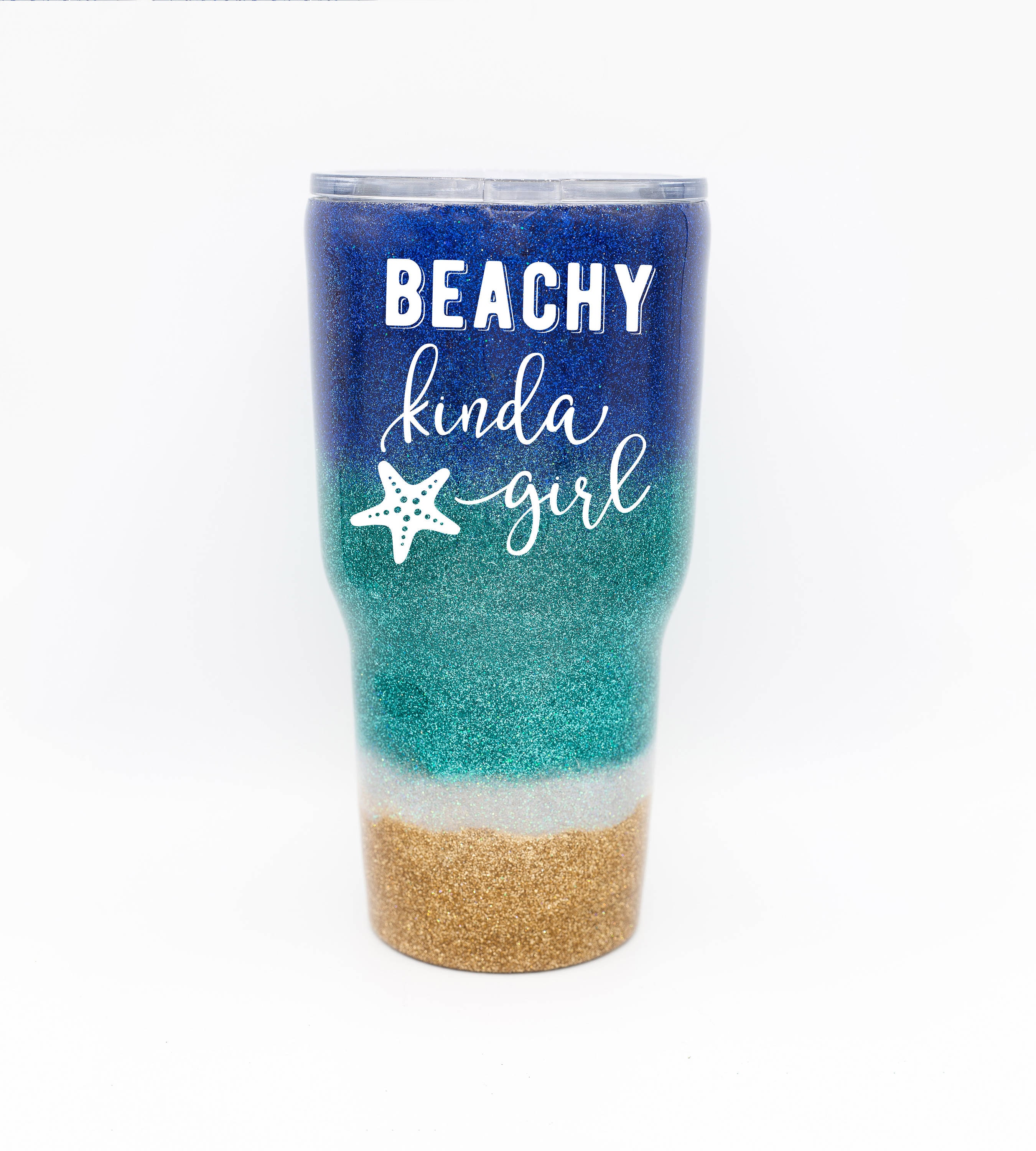 Beach Tumbler, Beach Glitter Yeti, glitter dipped yeti, custom glitter ...