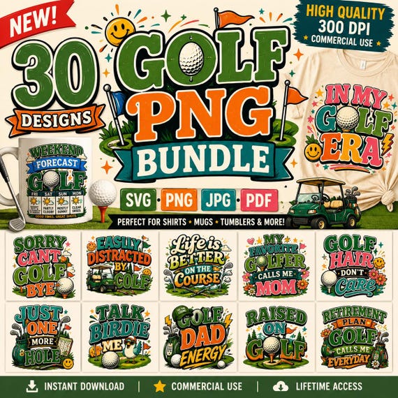 Golf PNG Bundle, Golf PNG Files, Retro Golf Shirt png, Golf Sublimation Designs, Golf Mom png, Golf Dad png, Commercial Use
