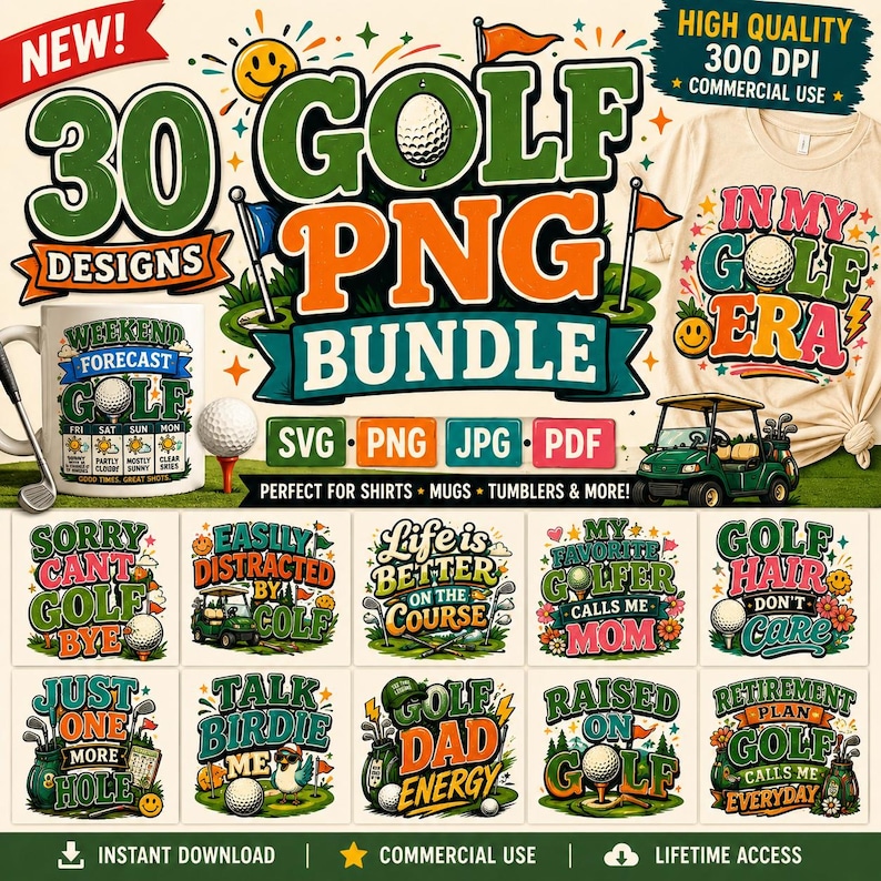 Golf PNG Bundle, Golf PNG Files, Retro Golf Shirt png, Golf Sublimation Designs, Golf Mom png, Golf Dad png, Commercial Use