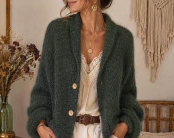 Cardigan da donna color kaki T40/44 – Boho Chic – Liebling – Oversize
