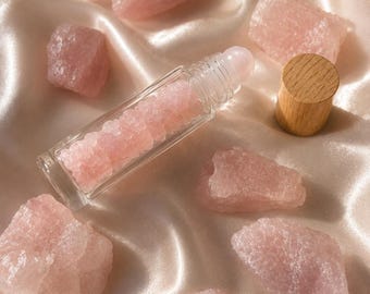 Bouteille d'essence de quartz rose : roller en pierres précieuses naturelles, cadeau pour elle