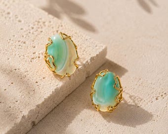 Groene agaat gouden ring, ovale edelsteen statement sieraden, verstelbare ring natuursteen, boho cocktailring cadeau voor haar vrouwenstijl