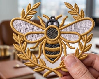 Elegant Gold Bee Wreath Machine Embroidery Design 4x4 Hoop Digital Pattern File