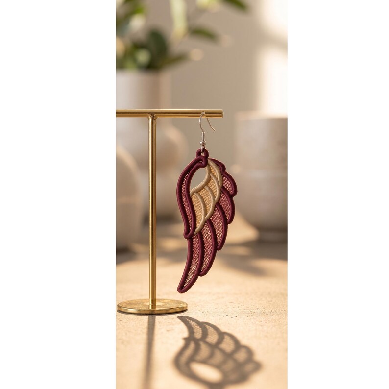 Elegant FSL Angel Wing Earrings Free Standing Lace 4x4 Hoop Machine Embroidery Digital File image 3