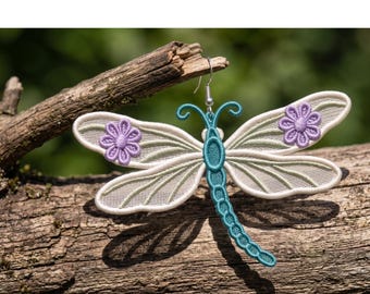 Dragonfly Lace Embroidery Design: Freestanding Insect Pendant (Digital File)