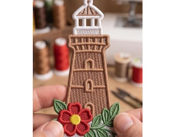 FSL Lighthouse Embroidery Design: Standing Maritime Lace Ornament (Digital File)