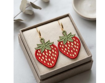 Sweet Summer Strawberry FSL Machine Embroidery Design 4x4 Hoop Digital Pattern