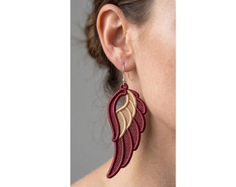 Elegant FSL Angel Wing Earrings Free Standing Lace 4x4 Hoop Machine Embroidery Digital File
