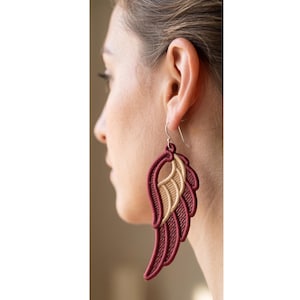 Elegant FSL Angel Wing Earrings Free Standing Lace 4x4 Hoop Machine Embroidery Digital File image 1
