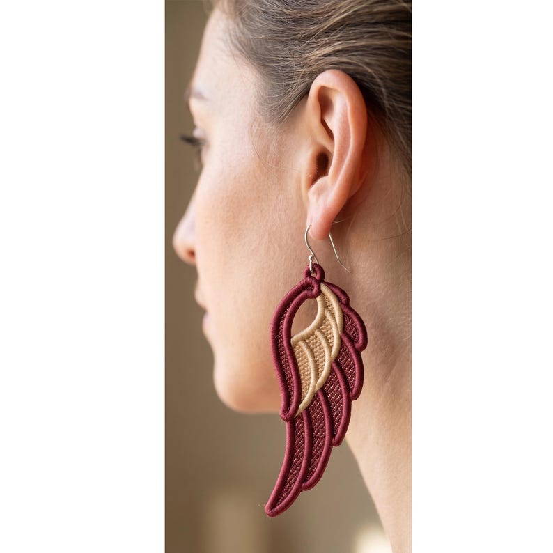 Elegant FSL Angel Wing Earrings Free Standing Lace 4x4 Hoop Machine Embroidery Digital File image 1