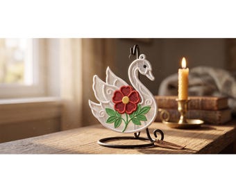 Swan Blossom FSL Lace Ornament Swan Embroidery Pattern 5x7 Hoop Digital File