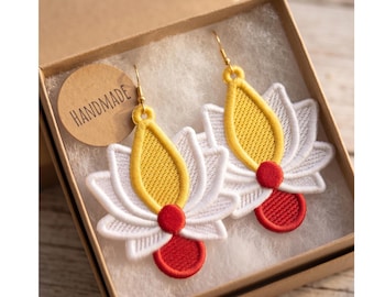 Mandala Lotus Lace Earrings Machine Embroidery Design – FSL Boho Floral Jewelry (Digital File)