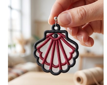 FSL Shell Earrings Machine Embroidery Design, Sea Scallop Lace Jewelry Pattern (Digital Download)