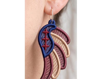 Boho Wing FSL Lace Earrings Machine Embroidery Design 4x4 Hoop Digital Pattern File