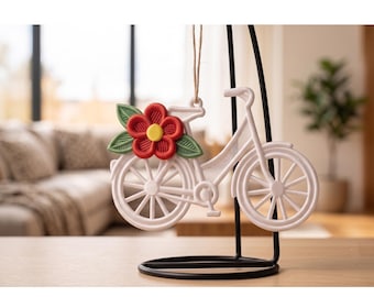 Embroidered Bicycle Ornament: Freestanding Lace Floral Bike Design (Digital Download)
