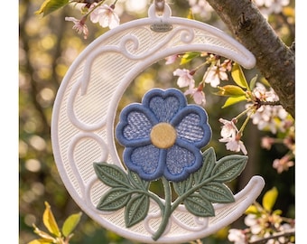 Moon Flower FSL Ornament Machine Embroidery Pattern 5x5 Hoop Digital File