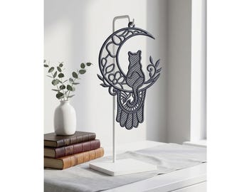 Mystical FSL Moon Cat Embroidery Design: Gothic Lace Ornament (Digital Download)