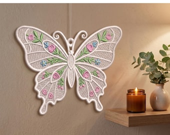 FSL Butterfly Embroidery Design, Cherry Blossom Freestanding Lace Ornament (Digital Download)