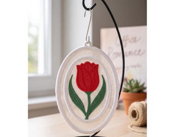 Red Tulip Free Standing Lace Ornament (Digital Embroidery File)
