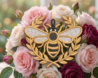 Elegant Gold Bee Wreath Machine Embroidery Design 4x4 Hoop Digital Pattern File